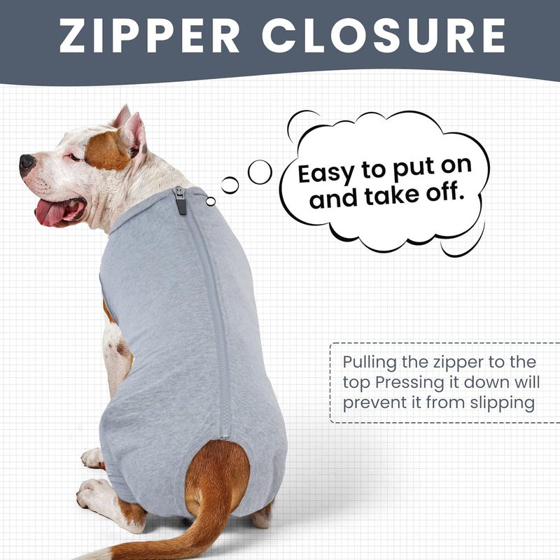 IDOMIK Dog Recovery Suit,Dog Leg Sleeve to Stop Licking Rear Legs,Thigh Wound Protective Sleeve,Male Female Pet Surgical Clothes,Doggy Surgical Suit with Pants Cover,Cone Collar Alternative,Grey,XL - Image 3